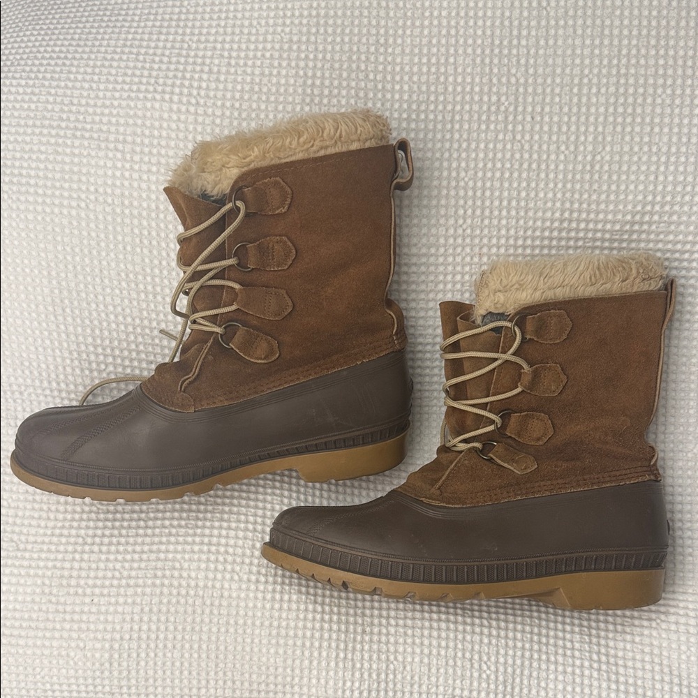 Sorel Winter Snow Boots Brown & Tan (Suede) with Shearling Lining - Size 10